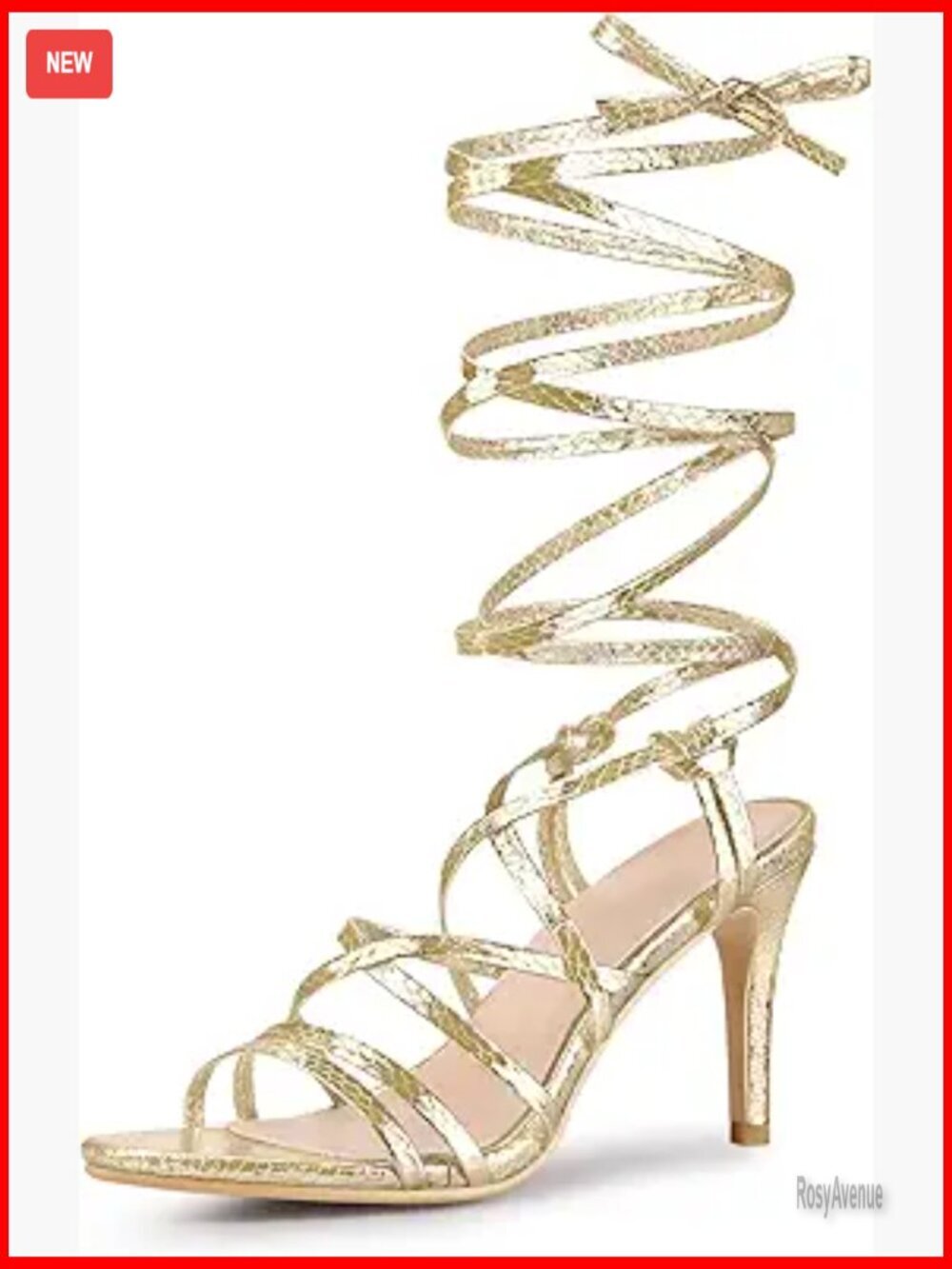Snakeskin Print Strappy Lace Up Heeled Sandals 3.7 Inch Stiletto